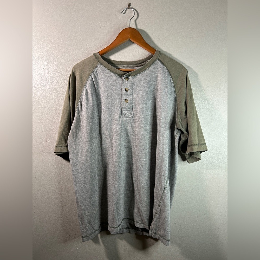 Comfortable Casual Cozy Men's Stanley Gray and Olive Short Sleeve Raglan Henley
